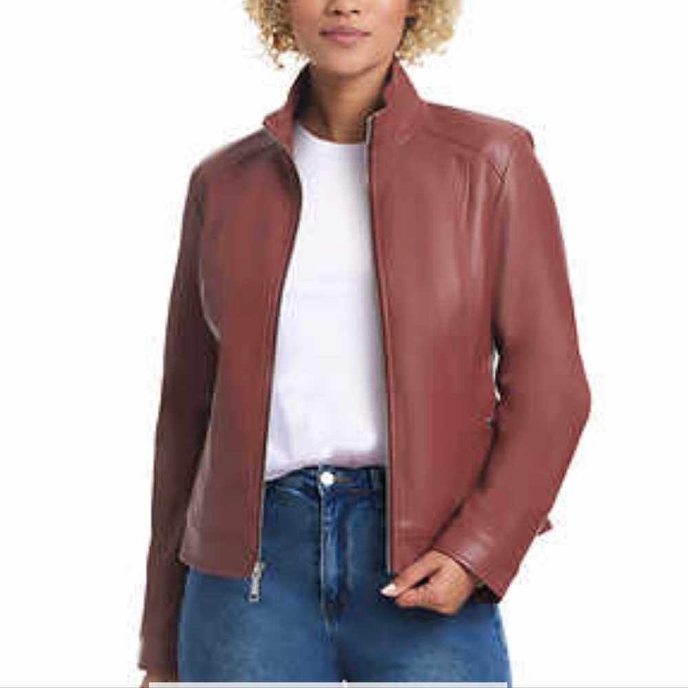 Vince Camuto Womens Faux Leather Jacket pink nwt
